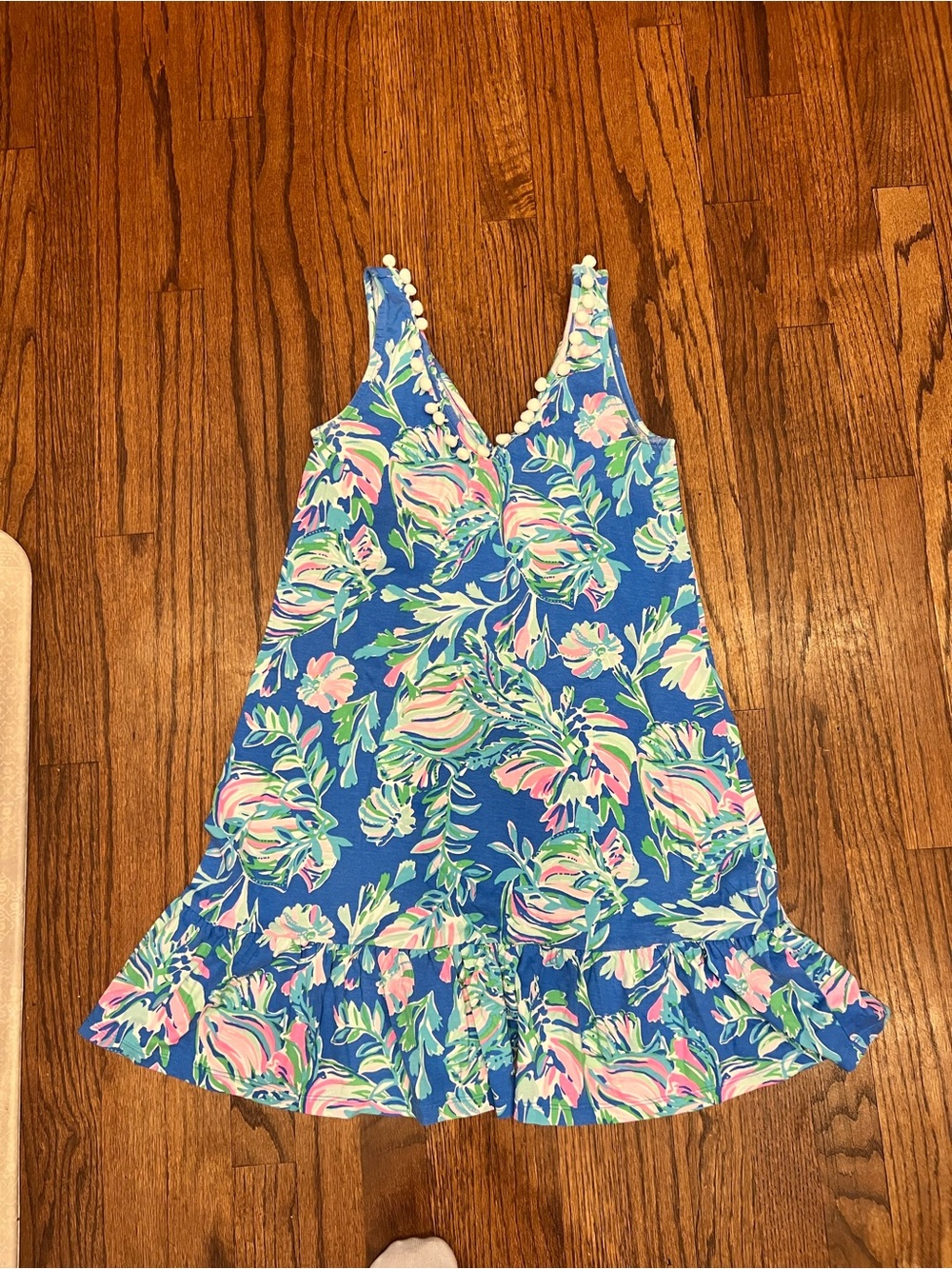 Lilly Pulitzer Blue Floral V-Neck Ruffle Midi Dress